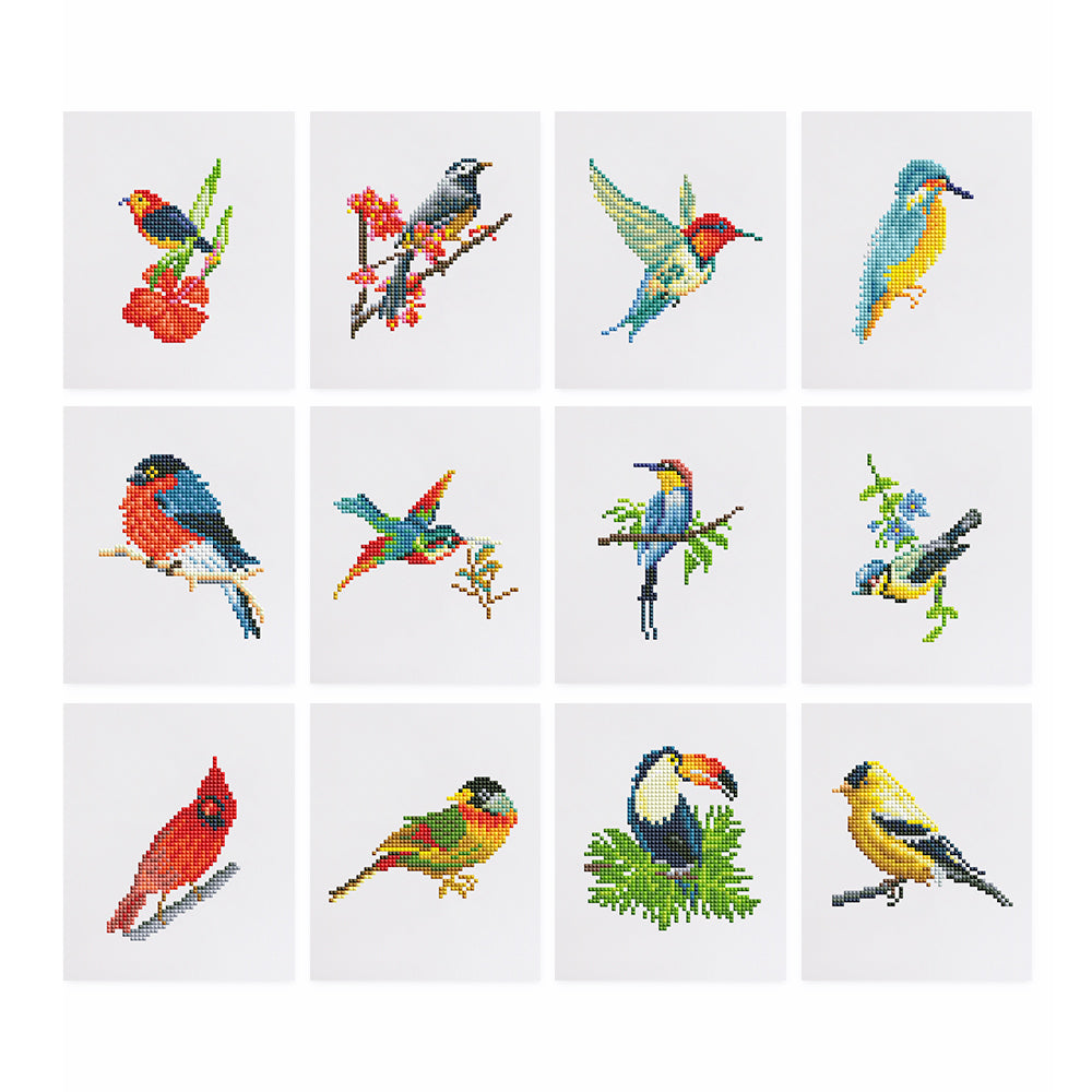 12 Mini Broderies Diamants - Oiseaux