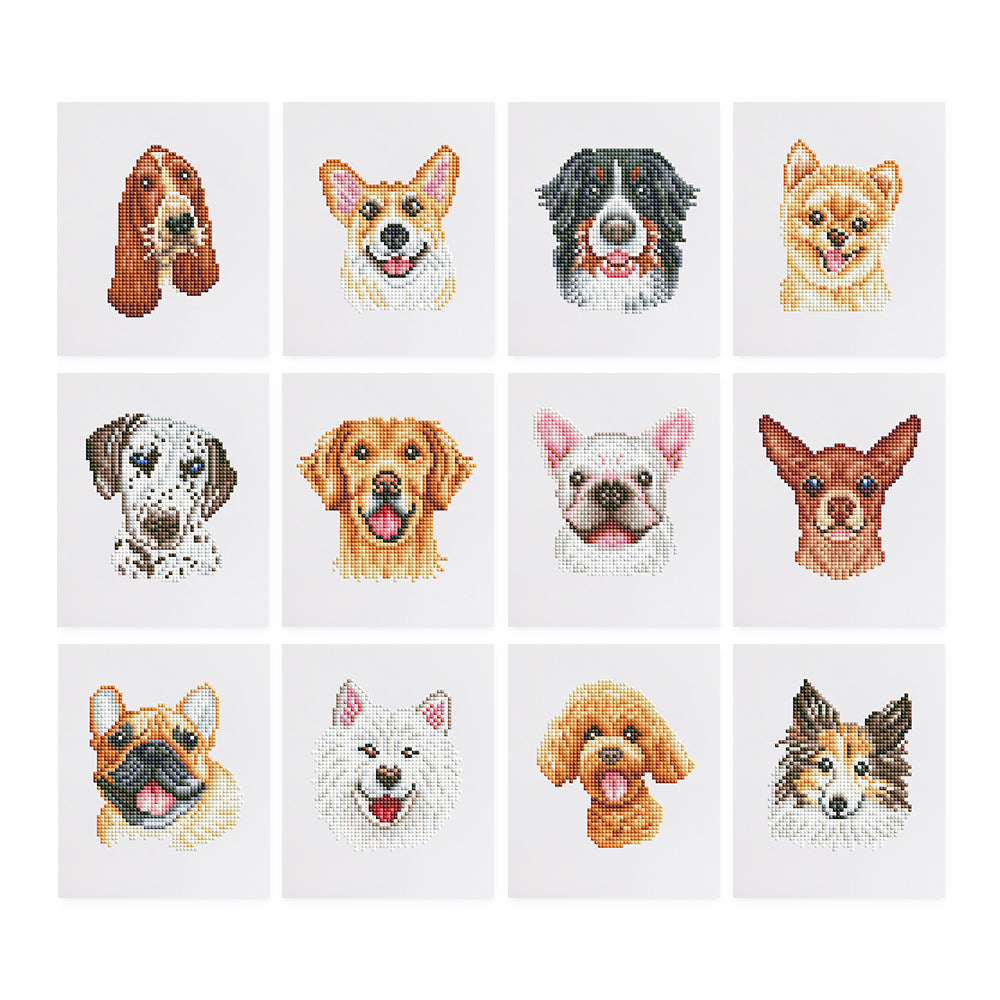 12 Mini Broderies Diamants - Chiens