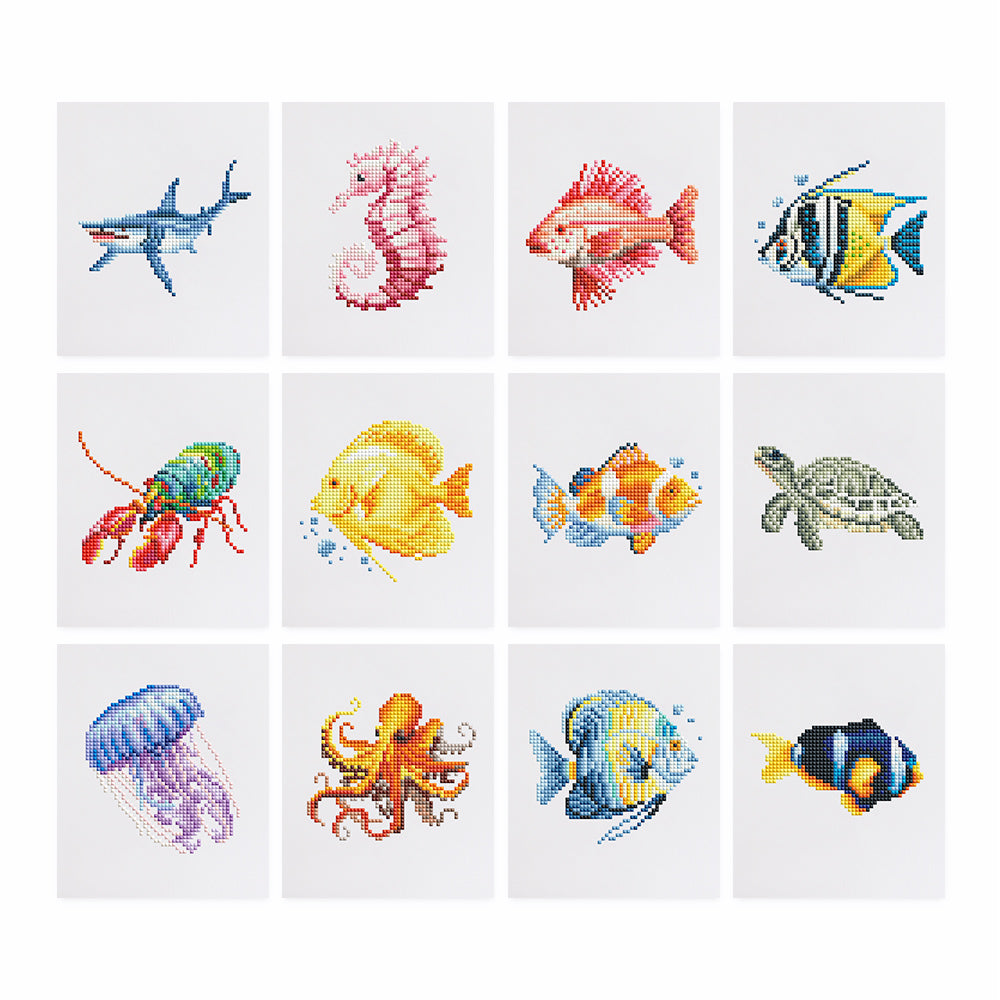 12 Mini Broderies Diamants - Poissons et Animaux Marins