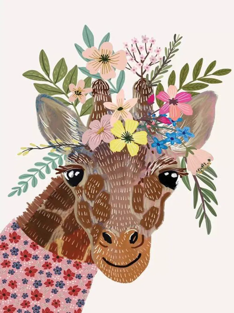 Broderie Diamant - Animaux en Fleurs  Girafe