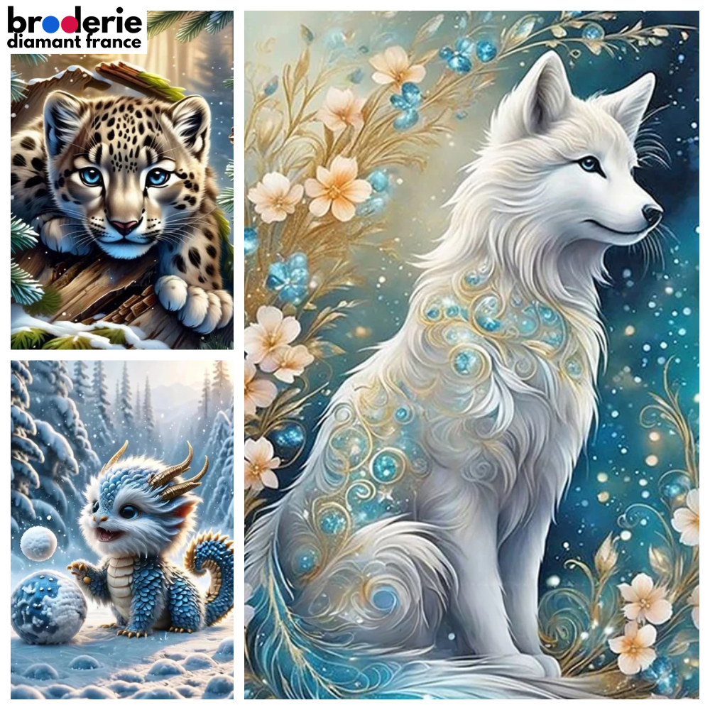 Broderie Diamant - Animaux en Hiver et Neige