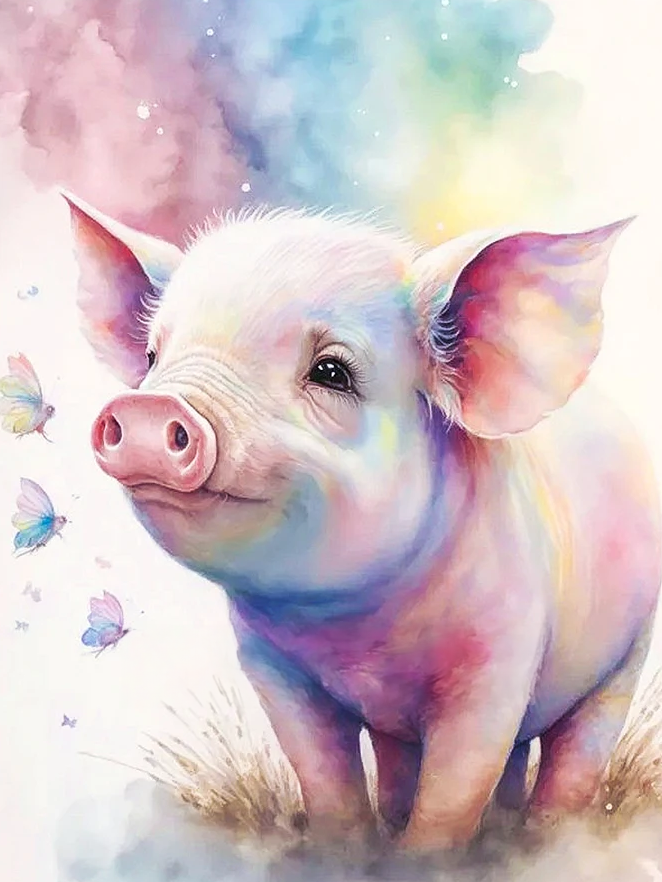 Broderie Diamant - Animaux de la Forêt Aquarelle 2  Cochon