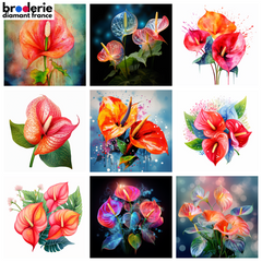 Broderie Diamant - Anthuriums Fleurs Exotiques