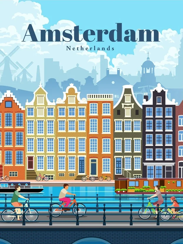 Broderie Diamant - Affiches Vintage de Villes  Amsterdam