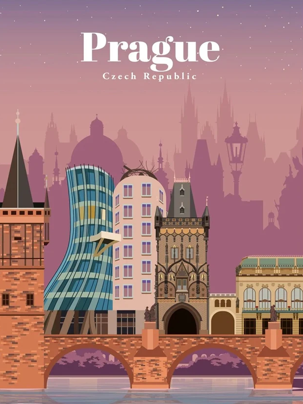 Broderie Diamant - Affiches Vintage de Villes  Prague