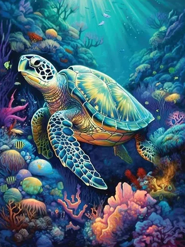 Broderie Diamant - Animaux Aquatiques  Tortue