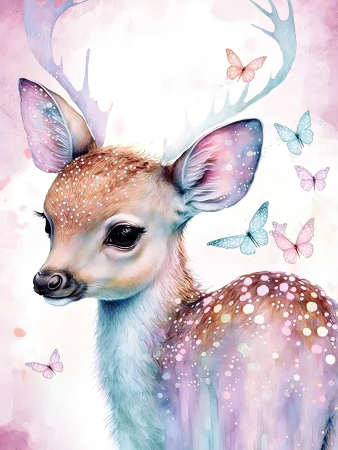 Broderie Diamant - Animaux de la Forêt Aquarelle  Biche