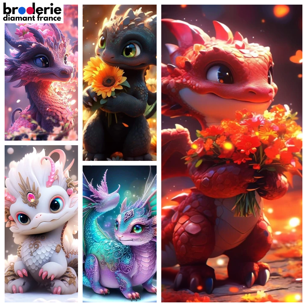 Broderie Diamant - Bébés Dragons Colorés