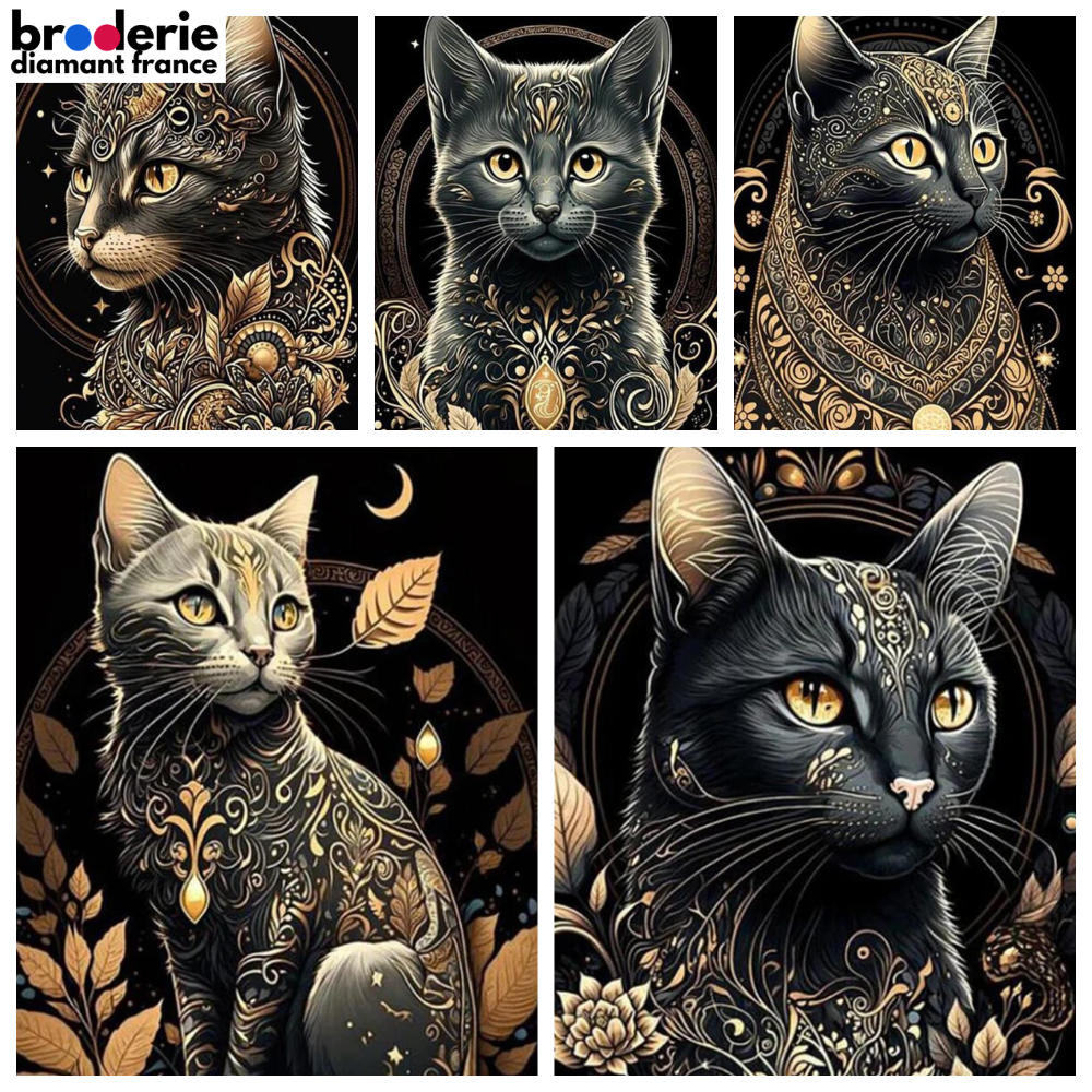 Broderie Diamant - Chats Noirs Spirituels