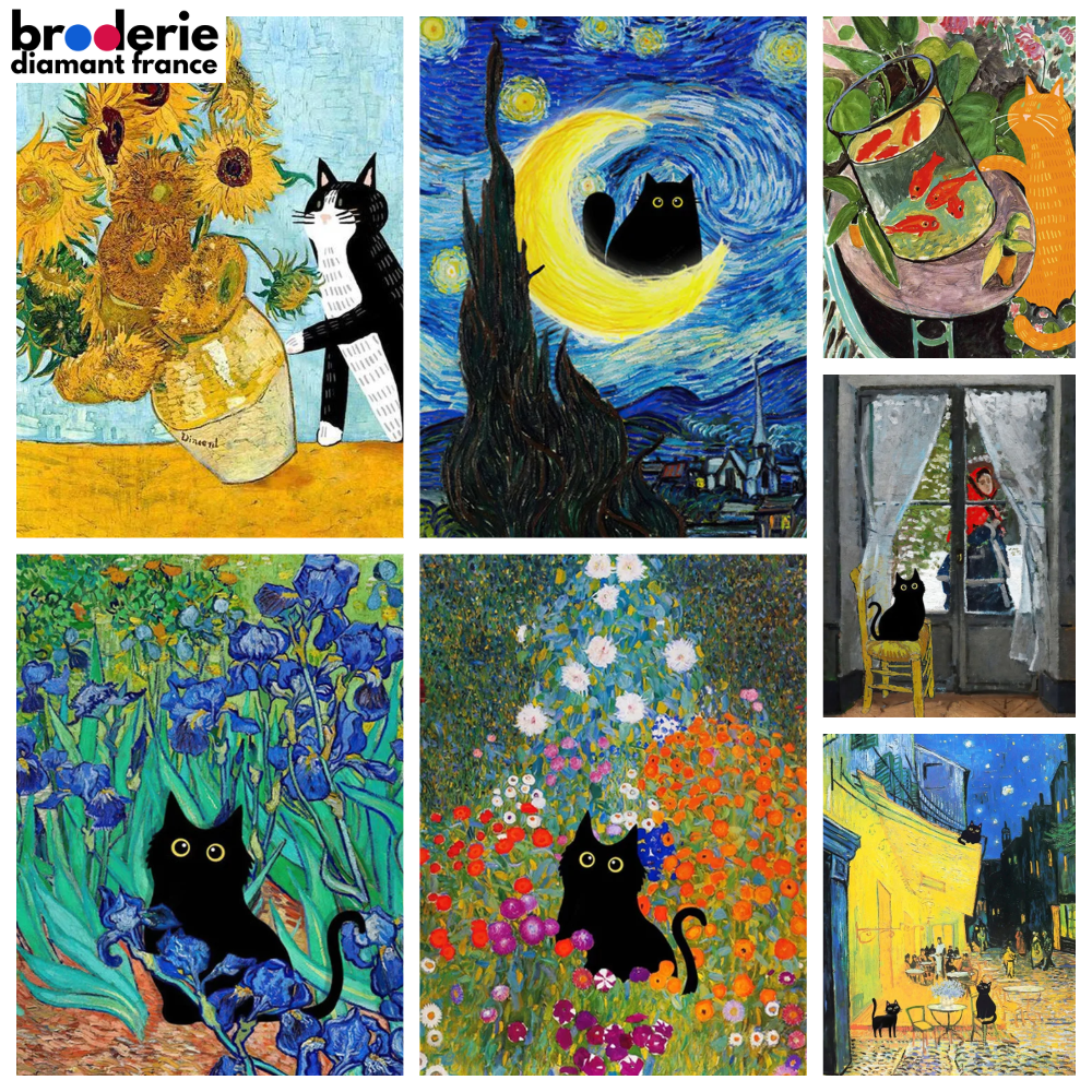 Broderie Diamant - Peintures Célèbres et Petits Chats