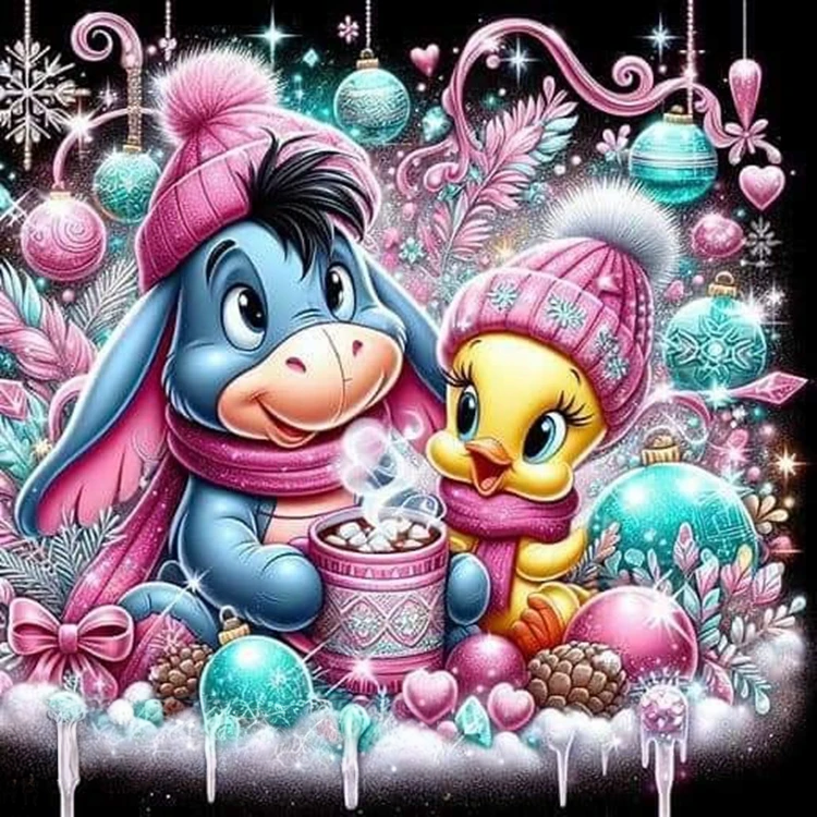 Broderie Diamant - Personnages Disney Noël  Winnie l'Ourson & Tigrou