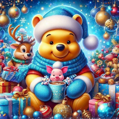 Broderie Diamant - Personnages Disney Noël  Winnie l'Ourson